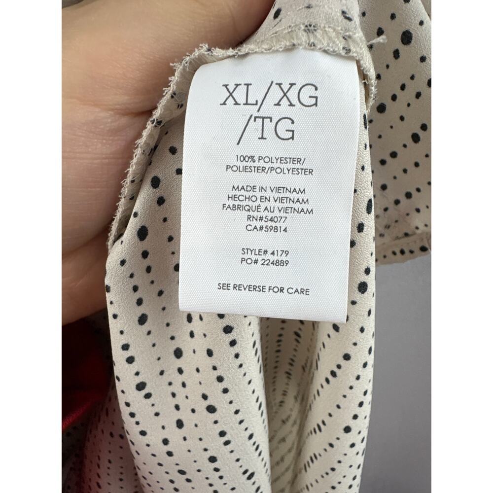 Women’s Cabi XL Cream & Black Dot Patterned Sleeveless Ruffled Blouse - Picture 5 of 5